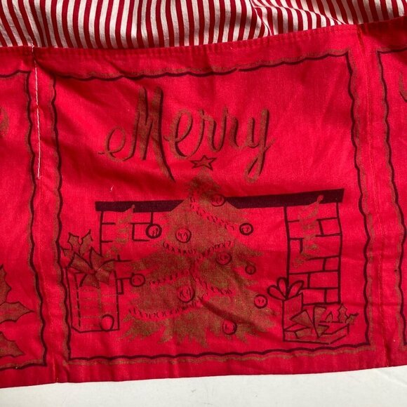 Vintage Christmas Half Apron Red White Strip Snowman Santa Toys Tree Mid Century - Picture 4 of 12